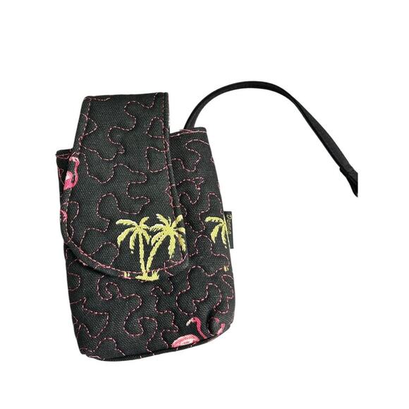 Donna Sharp Quilted Handbag Black Pink Flamingo All Over Print Tote Shoulder Bag - Picture 6 of 16